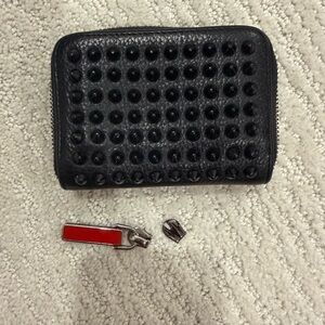 Christian Louboutin studded card coin wallet black red
